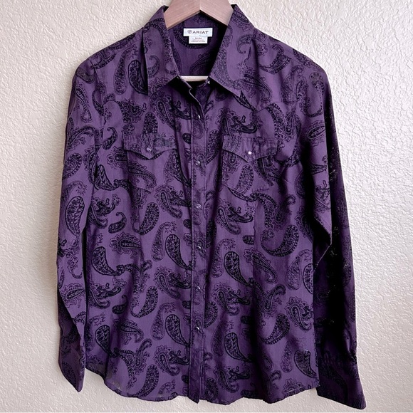 Ariat Western Long Sleeve Button Down Paisley Shirt - Picture 1 of 8
